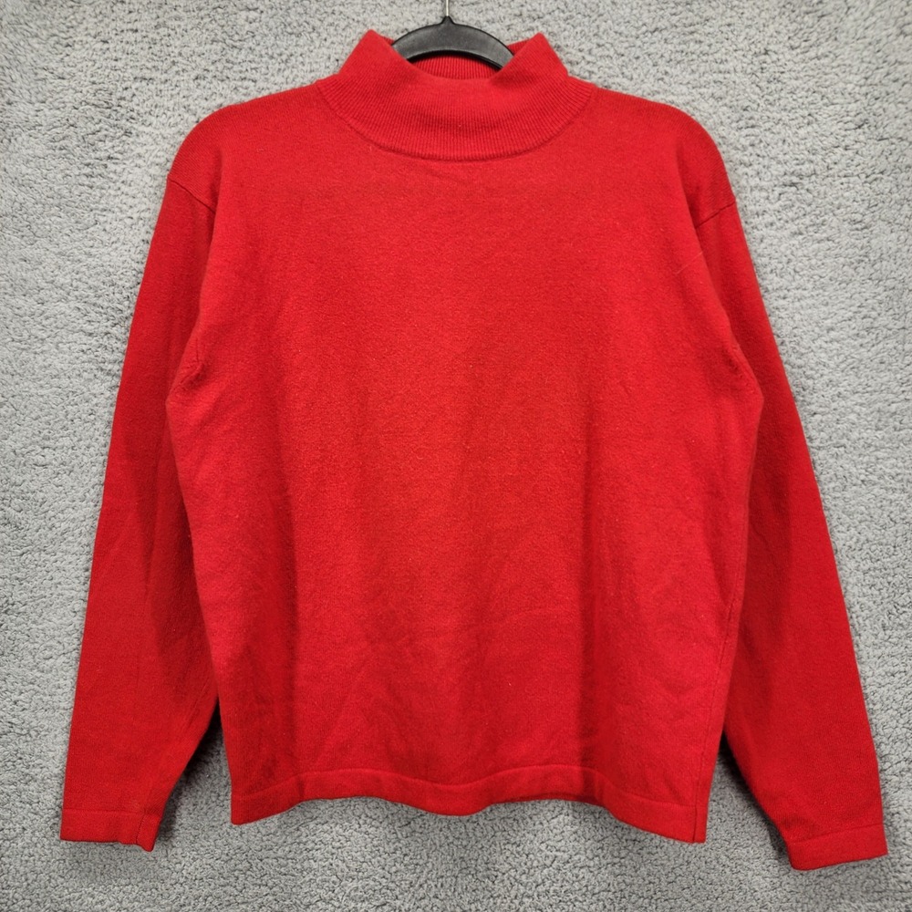 Bloomingdale's Red 100% Cashmere Mock‎ Neck Sweater Vintage Medium Long Sleeve